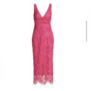 Monique Lhuillier Floral Guipure Lace Sheath Dress in Pink Size 12 NWT